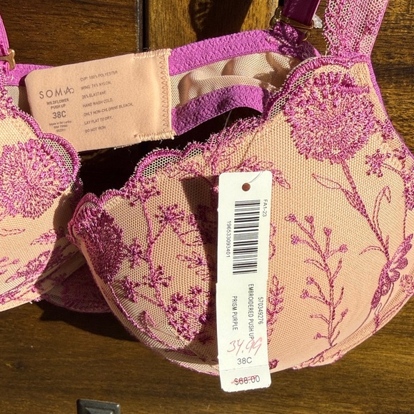 SOMA NWT Wildflower Embroidered Push Up Bra, 38C in prism purple - Picture 2 of 6